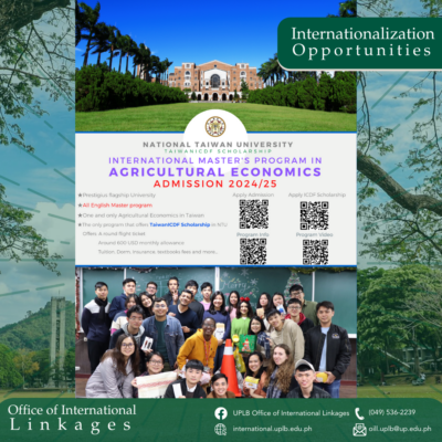 2024/25 Admission Announcement- International Master’s Program in Agricultural Economics, NTU