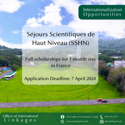 Séjours Scientifiques de Haut Niveau (SSHN) – Call for Applications