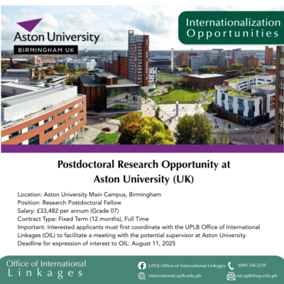 Postdoctoral Research Opportunity at Aston University, UK